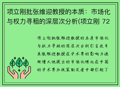 项立刚批张维迎教授的本质：市场化与权力寻租的深层次分析(项立刚 720)